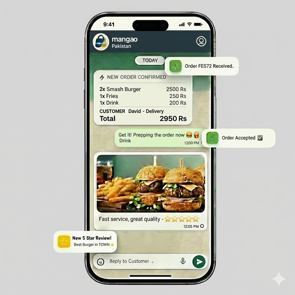 WhatsApp ordering interface mockup